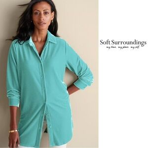NEW Soft Surroundings Women's Teal Button-Down Shirt